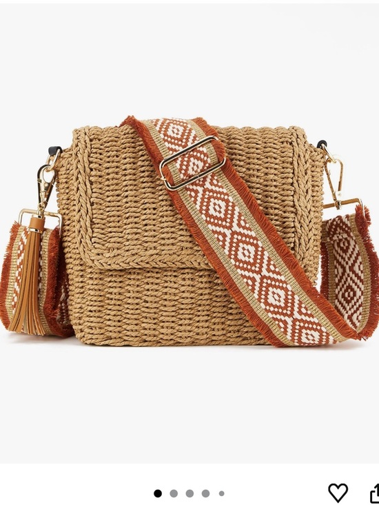 Handbags - Women's Straw Braided Crossbody Bag in Natural with Patterned Strap
